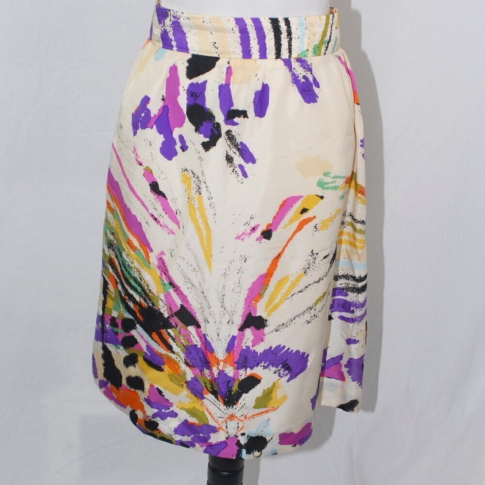 100% Silk Skirt EUC Isabel & Nina Womens Size 12 Cream Abstract Paint Platter